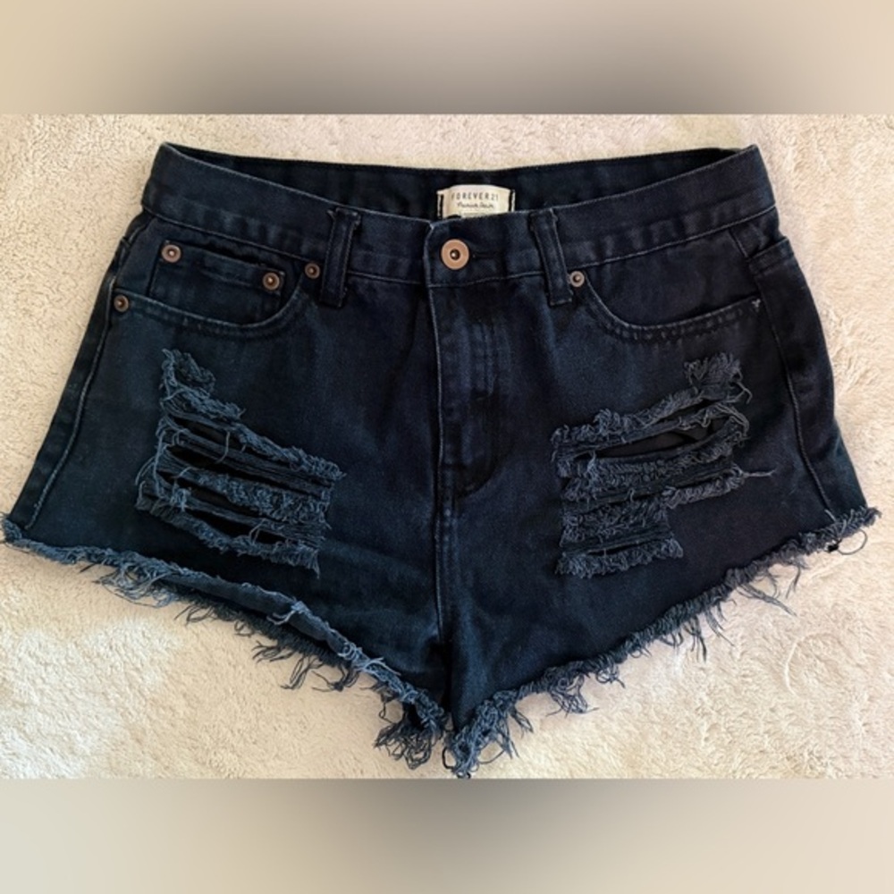Forever 21 Black Distressed Jean Shorts